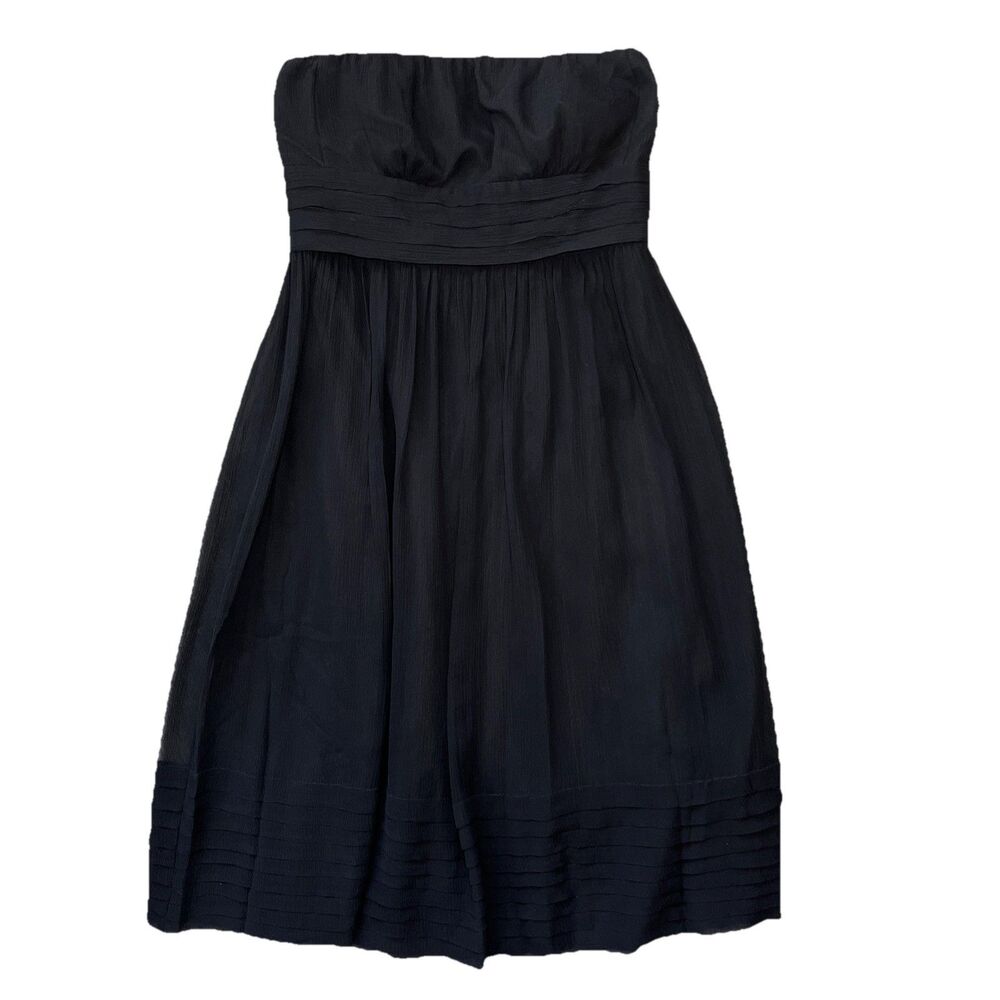 J.Crew Midnight Black Strapless Cocktail Midi Dress 100% Silk Chiffon Size 6